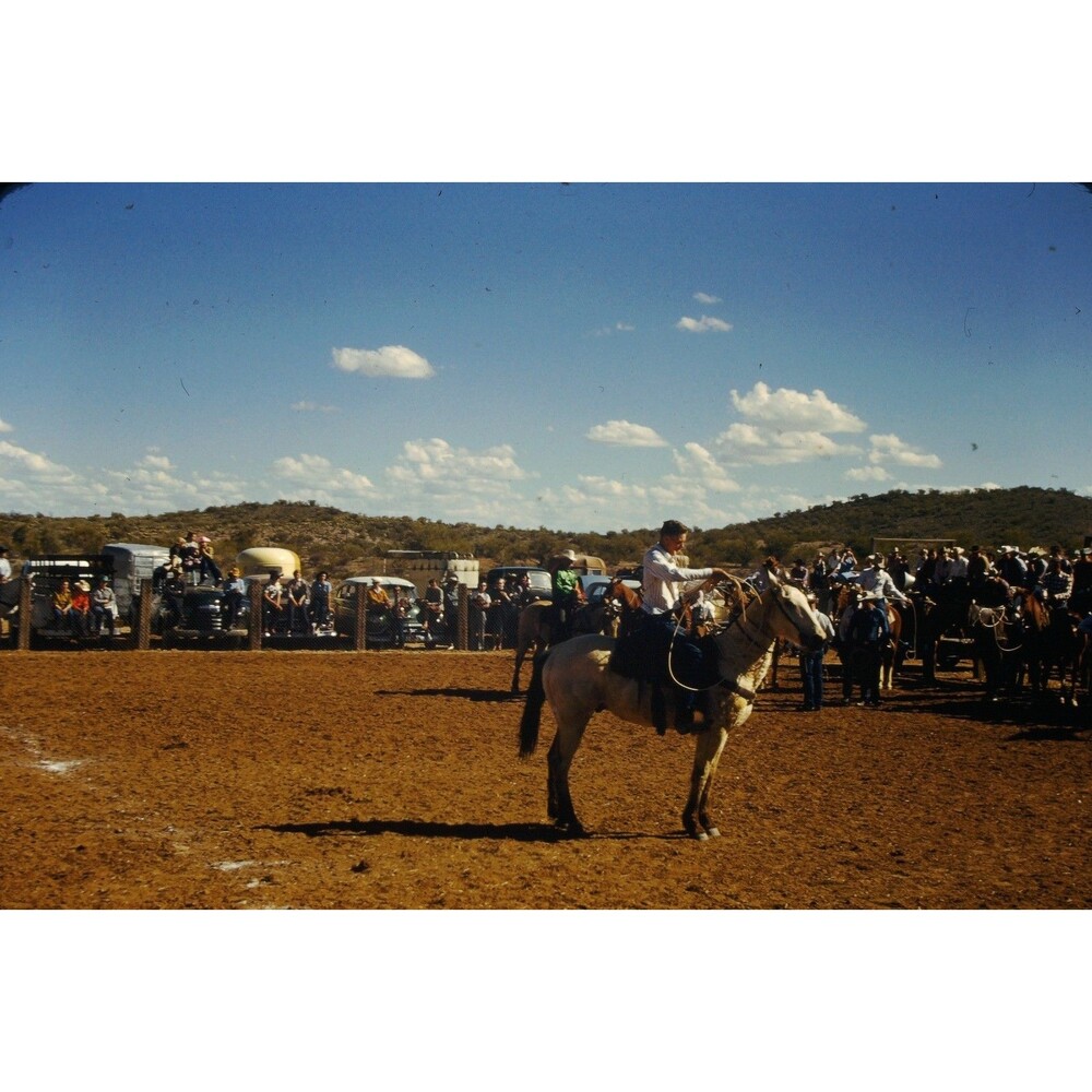 Kodak Slide 1950s Red Border Kodachrome Cowboy At a Crowded Rodeo